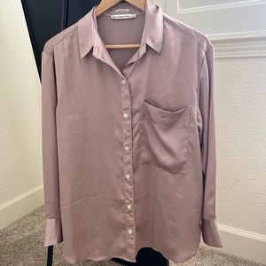 Abercrombie oversized satin button up shirt in dusty pink